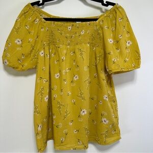 Old Navy | Yellow Floral Print Smocked Swing Top | Size M